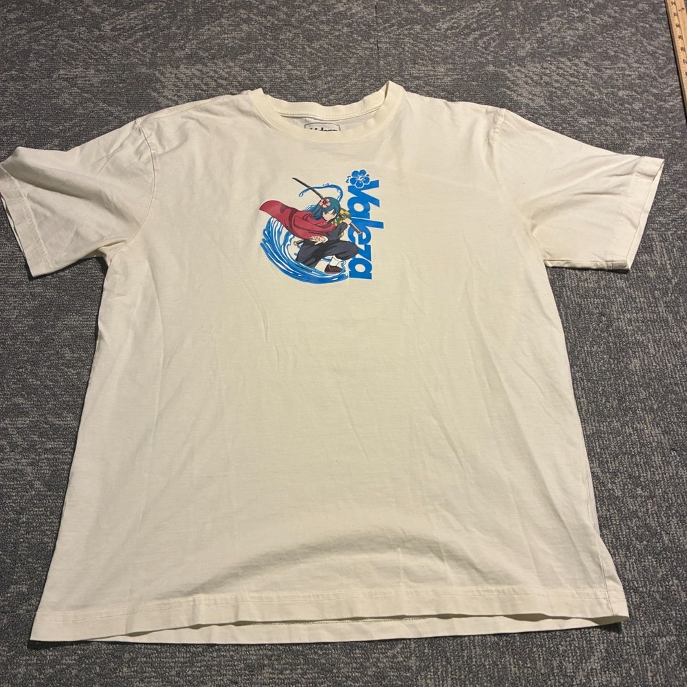 Valeza Original Anime Streetwear Graphic T-Shirt Mens XL Cream Hibiscus Girl